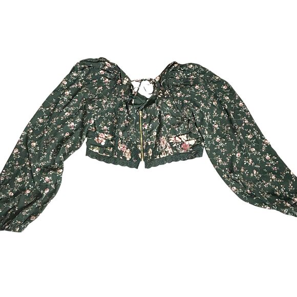 Altar’d State Forest Fairy Floral Puff Sleeve Crop Babydoll Blouse XS Coquette - Picture 2 of 11